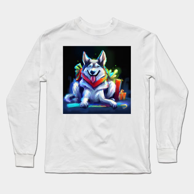 Cute Husky Drawing Long Sleeve T-Shirt by Play Zoo